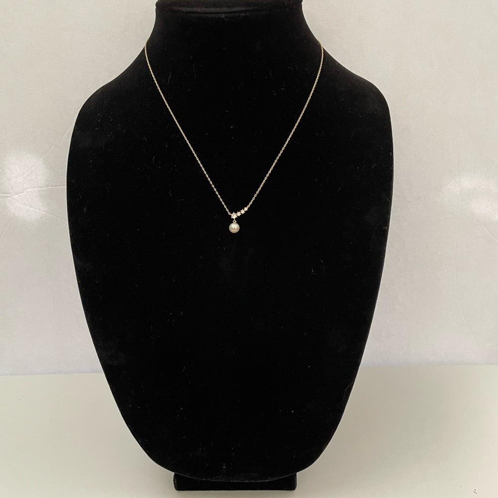 925 Sterling Silver, Pearl and Zircon, Gold Necklace